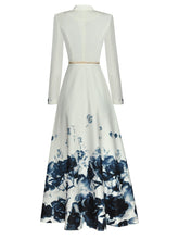 floral hem maxi shirt dress with pearl belt – Abilenee